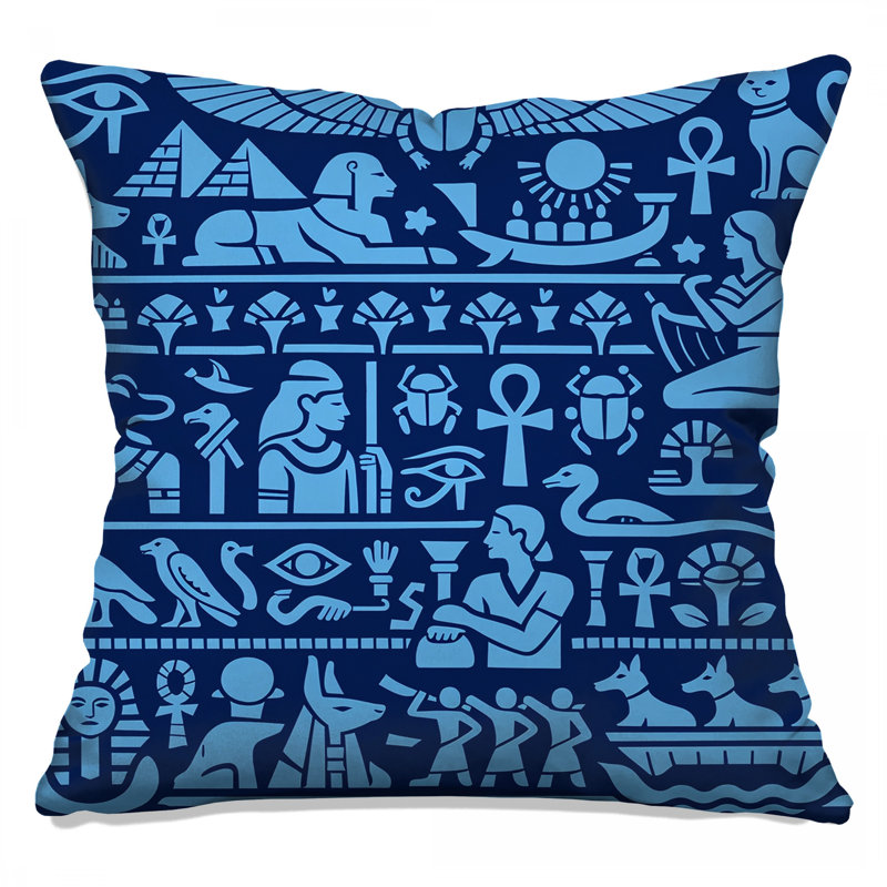 Coussins décoratifs égyptiens Hiéroglyphes, 16 x 16 inches