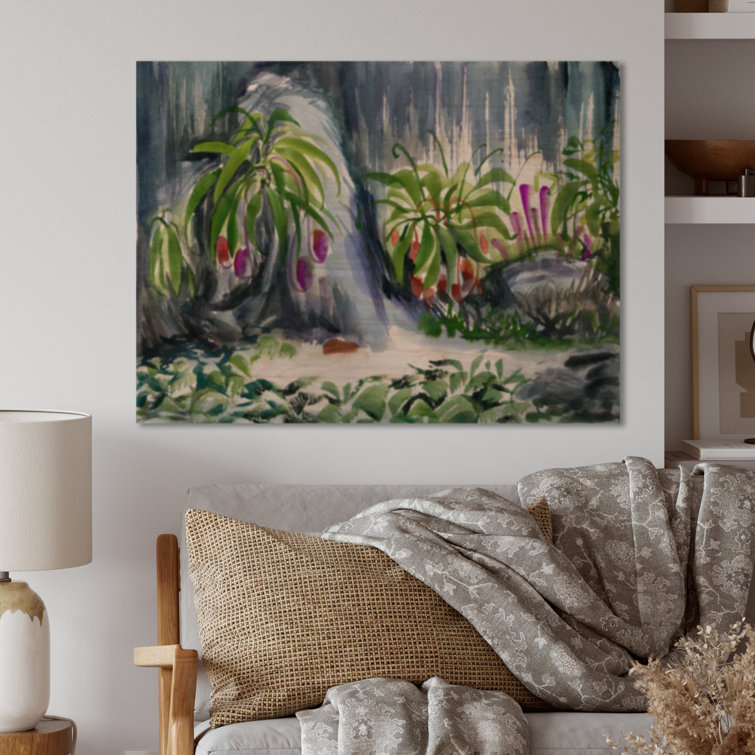 " Tropical Plants Oasis " Painting Print on Wood
