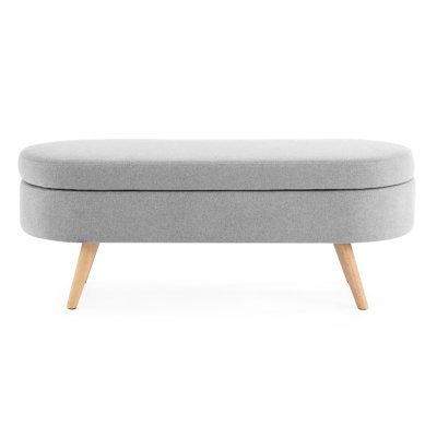 Grey Storage Bench With Correct Rubber Wood Legs - 43.5"x16"x16" Footstool And Seat Oval Bench, 43.5"x16"x16", Palpable