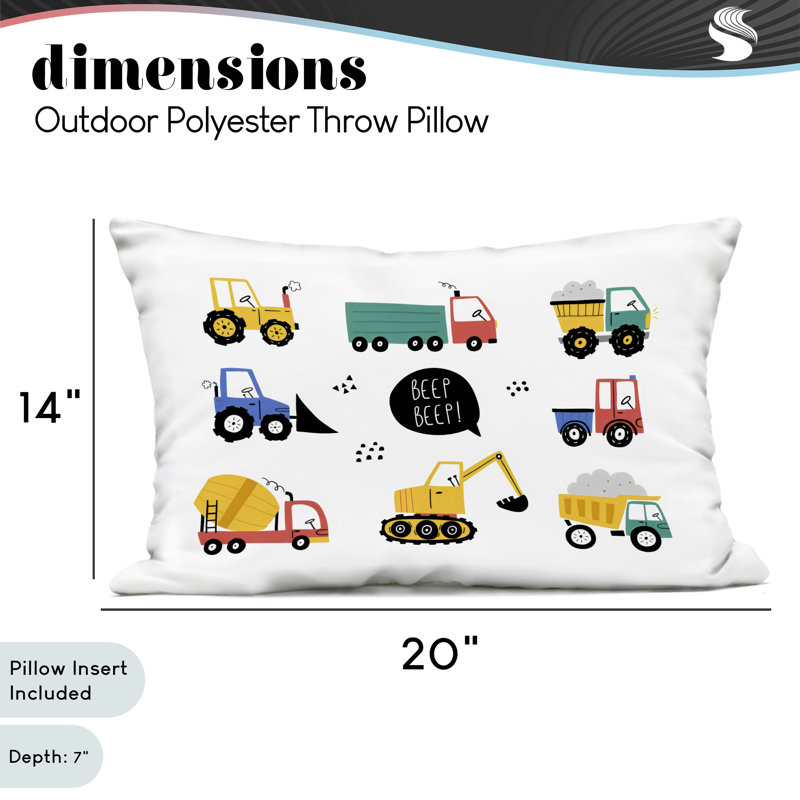 Coussin d'extérieur Beep Construction véhicules, imprimé par Creative Studio, 14 x 7 x 20, Rectangle H 14 po x l 20 po
