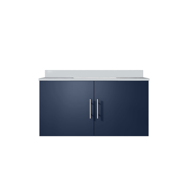 Geneva 36" Navy Blue Floating Bathroom Vanity with White Quartz Top