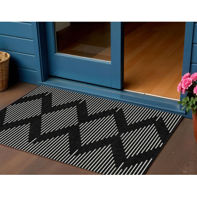 Tapis intérieur / extérieur noir géométrique lavable 3 pi x 5 pi