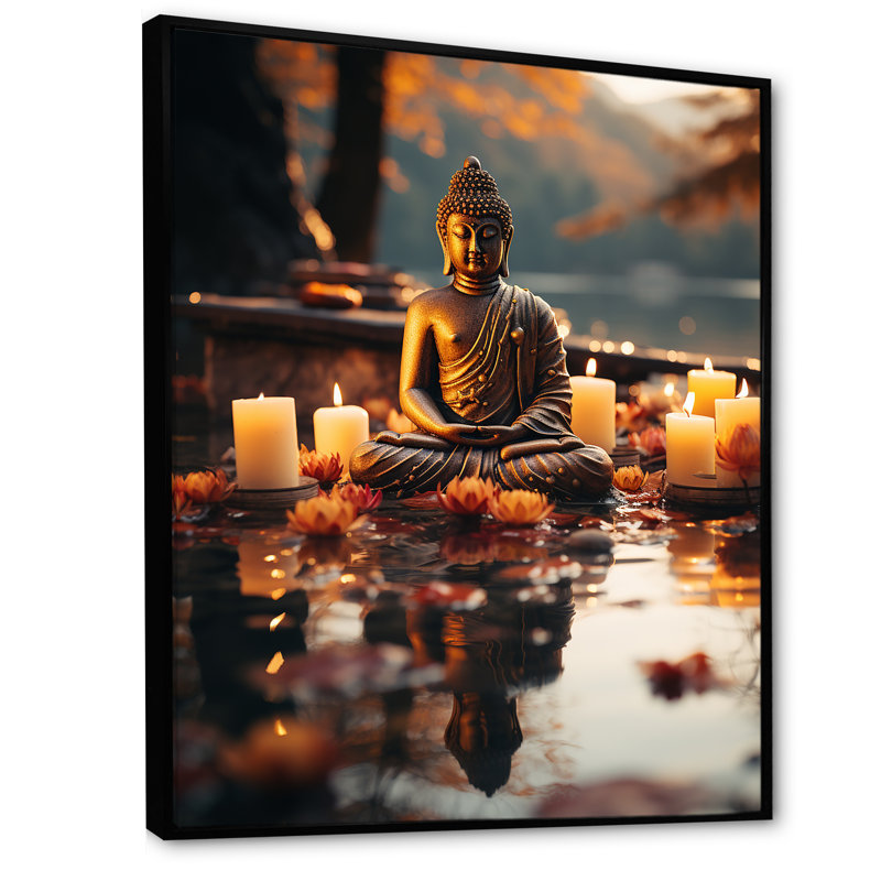 Art zen Bouddha tranquille en méditation VI - Bouddhisme, Cadre flottant noir, H 44 po x l 34 po