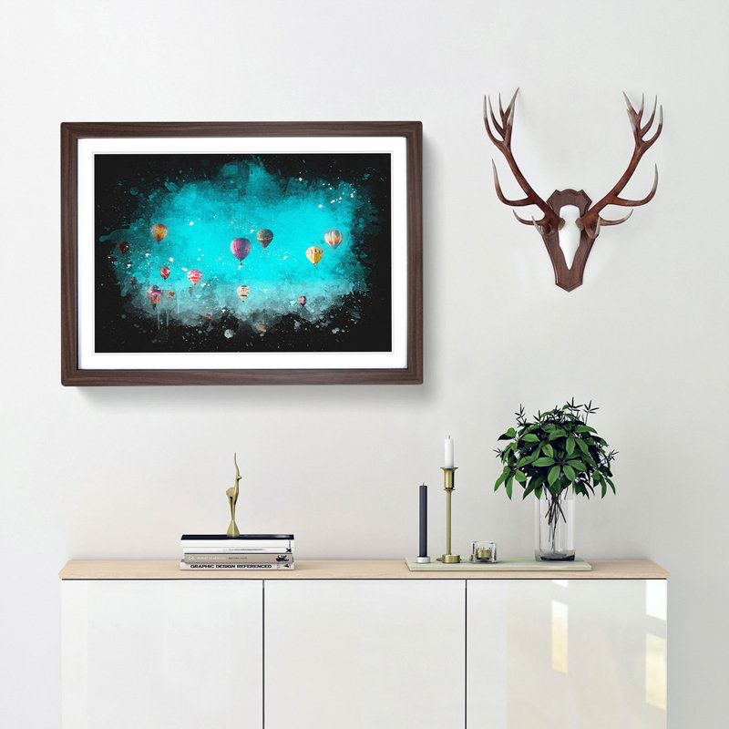 The Hot Air Balloons - Picture Frame Graphic Art Print, 62cm H x 87cm W x 2cm D, Walnut Framed