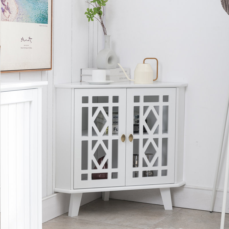Ashkan 2-Door Corner Accent Cabinet, White, 29.92" H x 32.3" W x 16.9" D