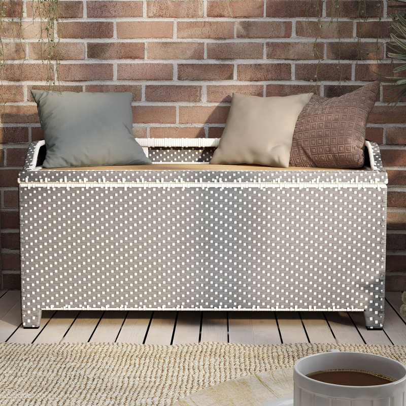 Banc de rangement en osier Angelah Tides, Gris
