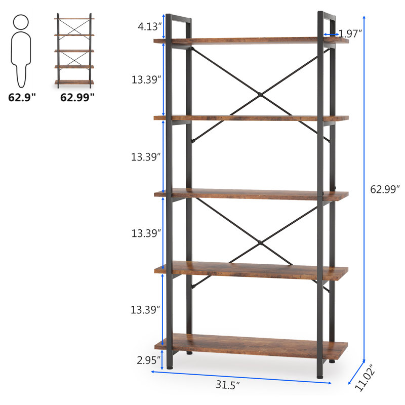 Metzli Unfinished Etagere Bookcase, Brown/Black