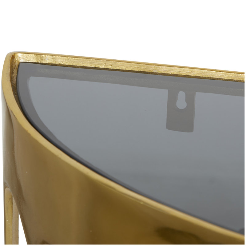 Moderna Aluminum Metal Abstract Crescent Drip Living Room Console Table with Melting Designed Legs and Shaded Glass Top, Gold
