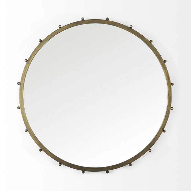 Weston Metal Round Mirror, 43.7" x 43.7", Gold