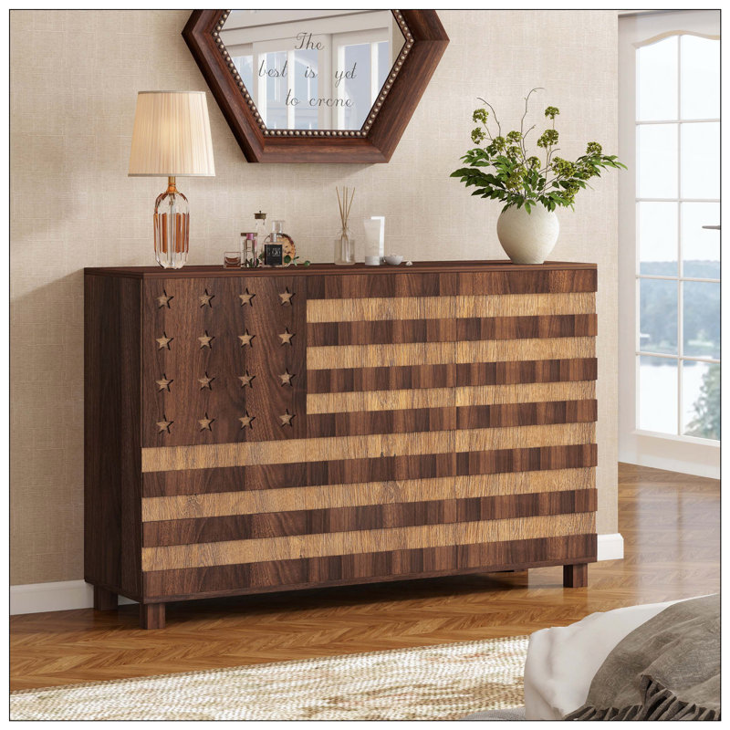 Buffet Buffet avec rangement: armoire de rangement de cuisine sculptée à la main avec 2 tiroirs et 3 portes, console de bar avec tablettes réglables - pour le salon du vestibule