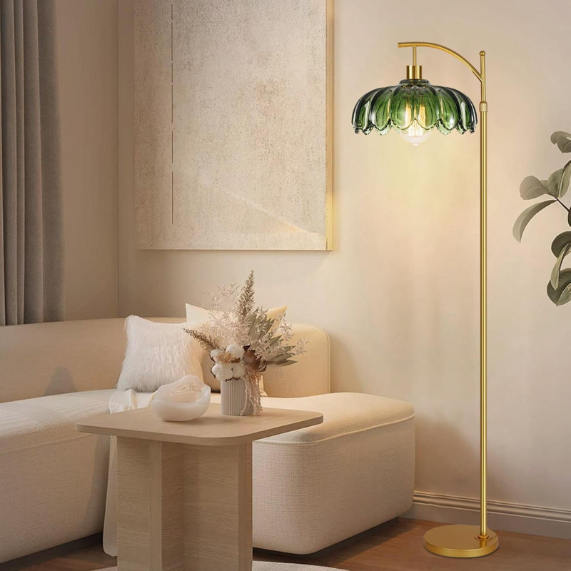 Lampe sur pied en verre pour salon Chambre à coucher à intensité variable avec télécommande Mid Mid Century Modern, Vert