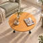 Table basse ronde de 28 po avec roulettes, table centrale de salon, finition chêne et pieds en acier inoxydable
