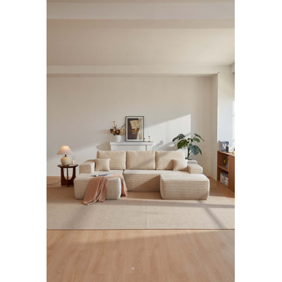 Canapé modulaire en nuage de 104 pouces avec méridienne en U et assise profonde pour un confort ultime dans le salon ou la chambre à coucher.