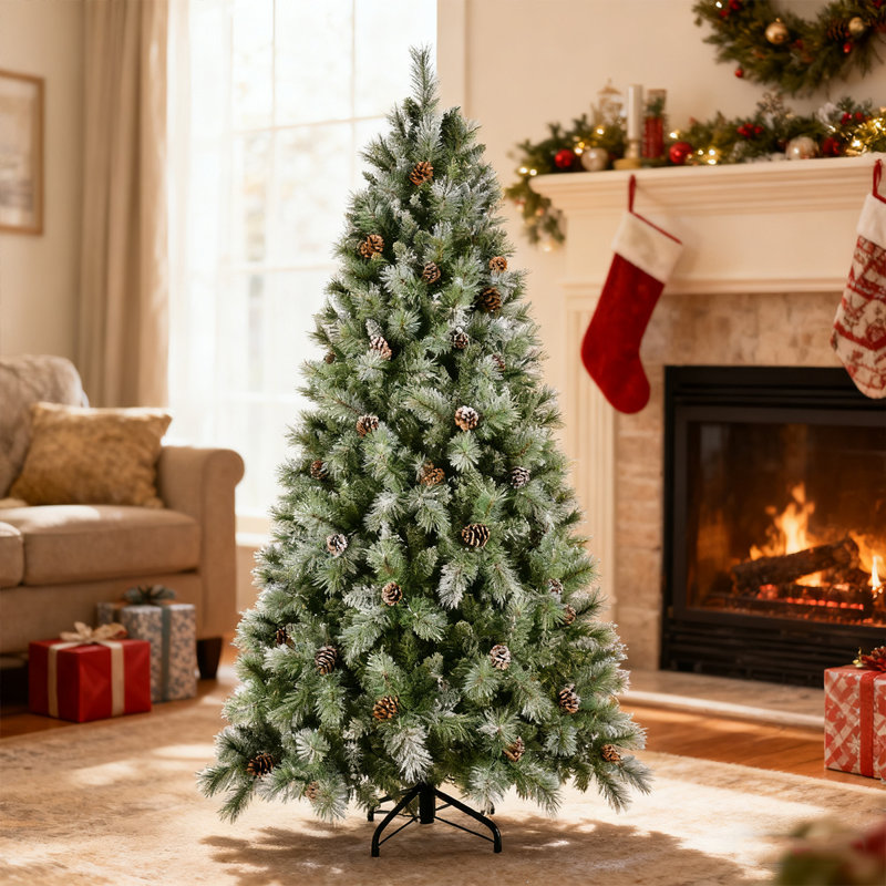 Arbre de Noël 5 pi avec pommes de pin, arbre de Noël artificiel facile à suspendre pour le bureau, H 5 pi