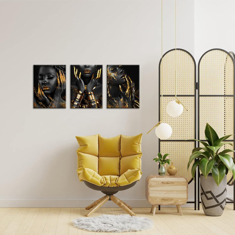 3 Piece Wrapped Canvas Set, Gold