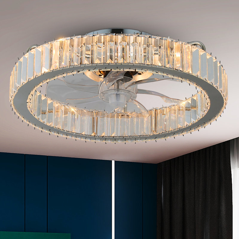 17.71 "Modern Crystal Ceiling Fans With Lights And Remote, Chrome