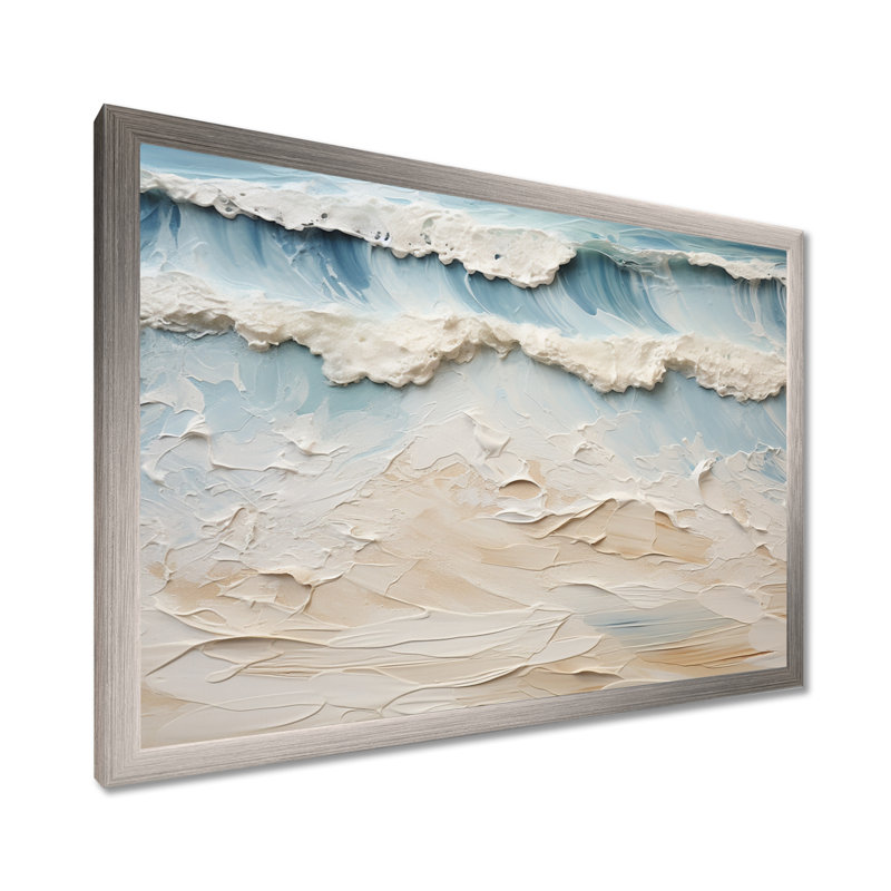 «Beige and Blue Coastal Beach Paint I», art mural sur toile Coastal Beach, H 34 po x l 44 po x P 1,5 po, Cadre argenté