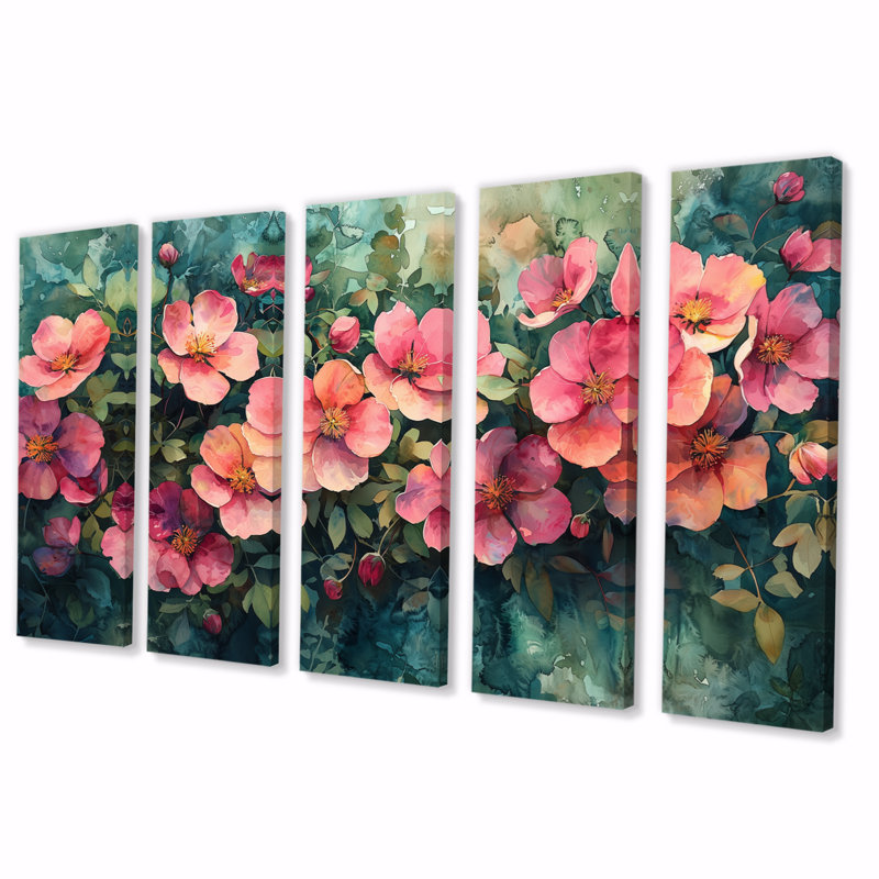Radiant tonnelle de fleurs abstraites symphonie - art mural fleurs - ensemble de 5 décorations murales modernes