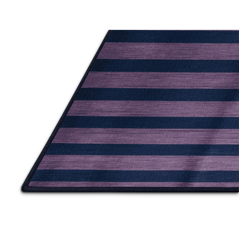 Tapis bleu à rayures horizontales lavable à la machine, Rectangle 7 pi x 9 pi