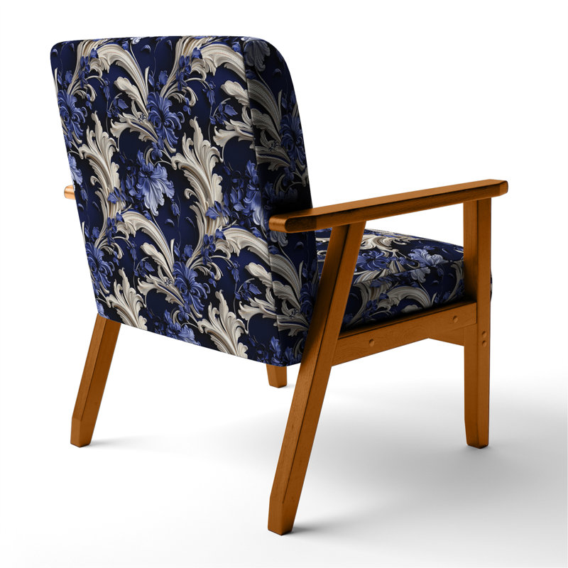 Fauteuil de chalet rembourré bleu Cobalt, Accoudoirs carrés bruns