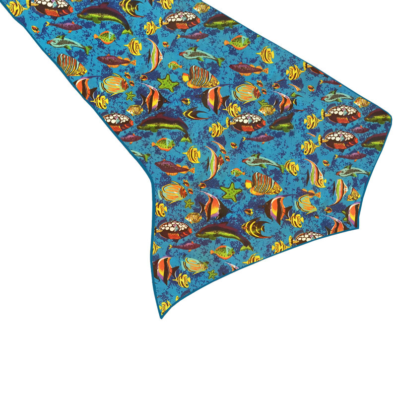 Fish Aquarium Print Table Runner, Dark Blue, 24" W x 72" L