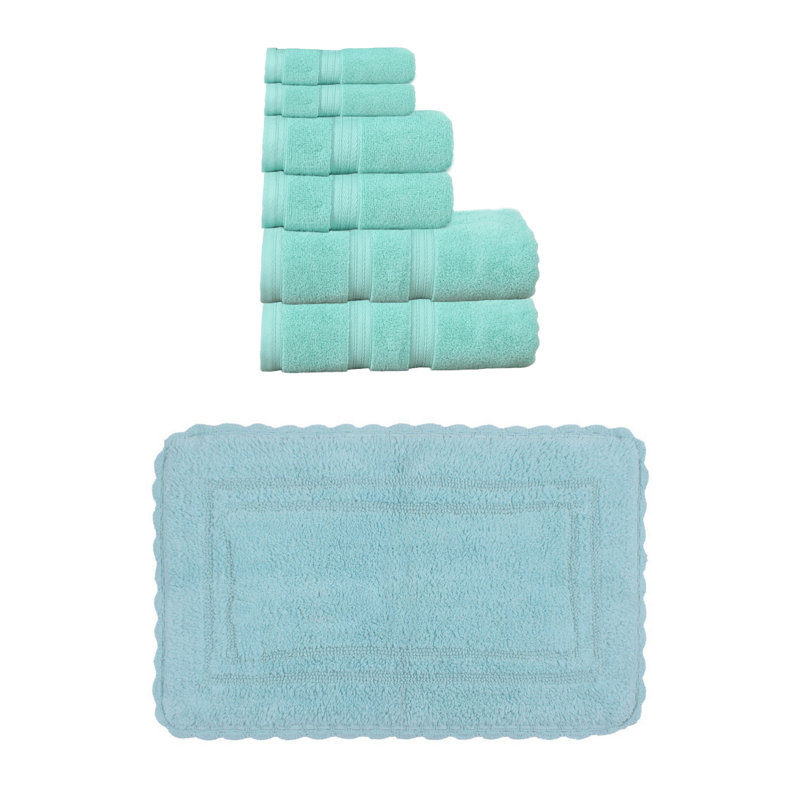 Colson 100% Soft Cotton 2 Pc Bath Towel Set & 1 Pc 21x34" Bath Rug, (Set of 3), Ivory, 7 Piece Towel Set, Linen