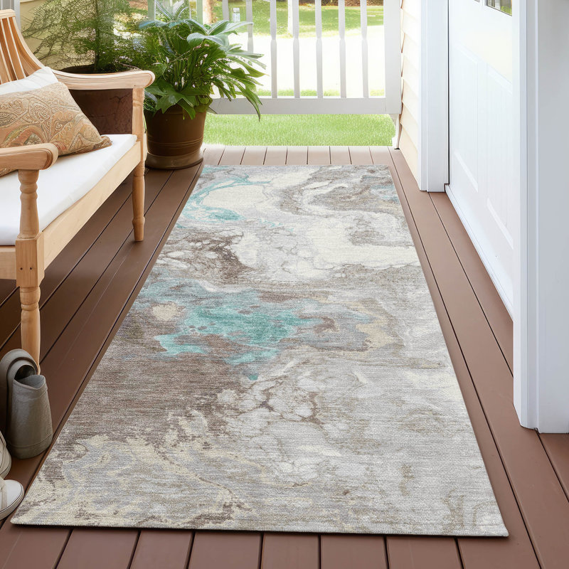 Machine Washable Indoor/Outdoor Xhevrie Teal Rug, Runner 2'3" x 7'6"