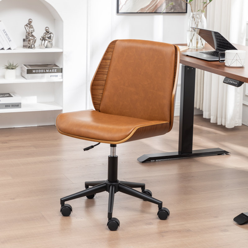 Chaise de bureau rembourrée en similicuir Bryonie, Brun