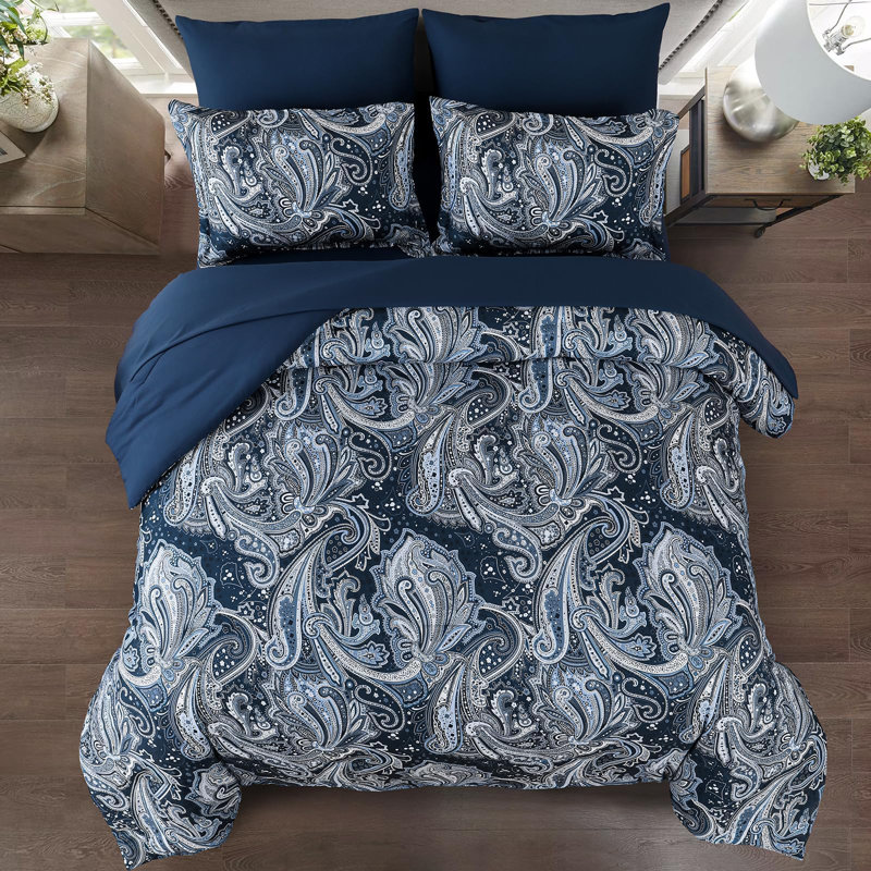 Ensemble de literie 7 pièces Boho Paisley, Marine cachemire, Édredon de très grande taille et 6 pièces suppl