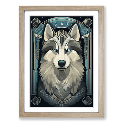 Husky Art Deco - Single Picture Frame Print on Wood