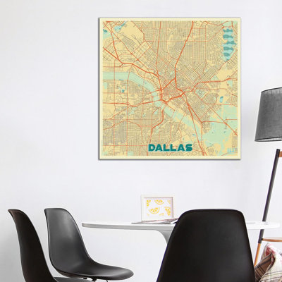 Dallas Retro Urban Blueprint Map 1 Piece Wrapped Canvas Wall Art