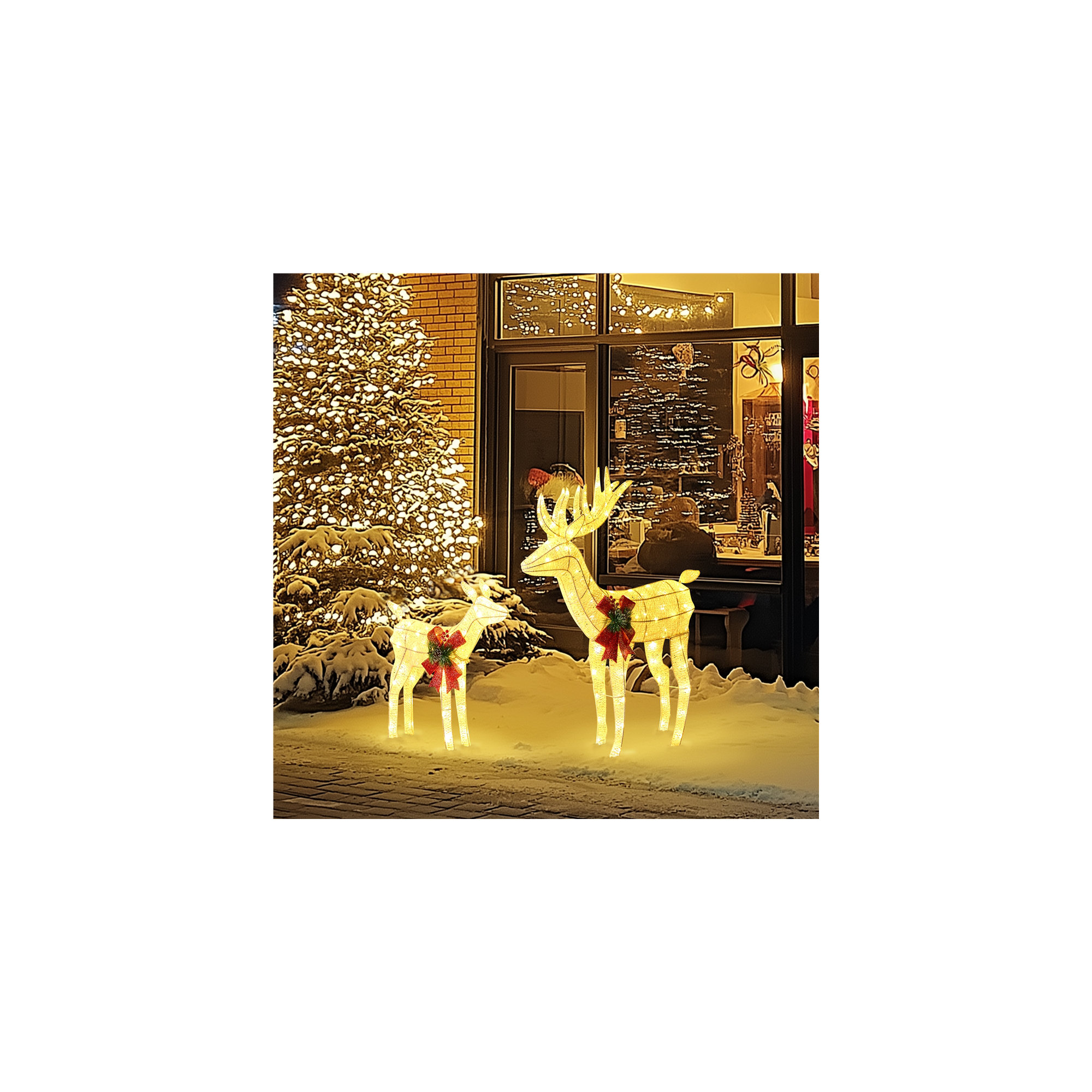 2-piece Glittering Christmas Reindeer Pair Set, White