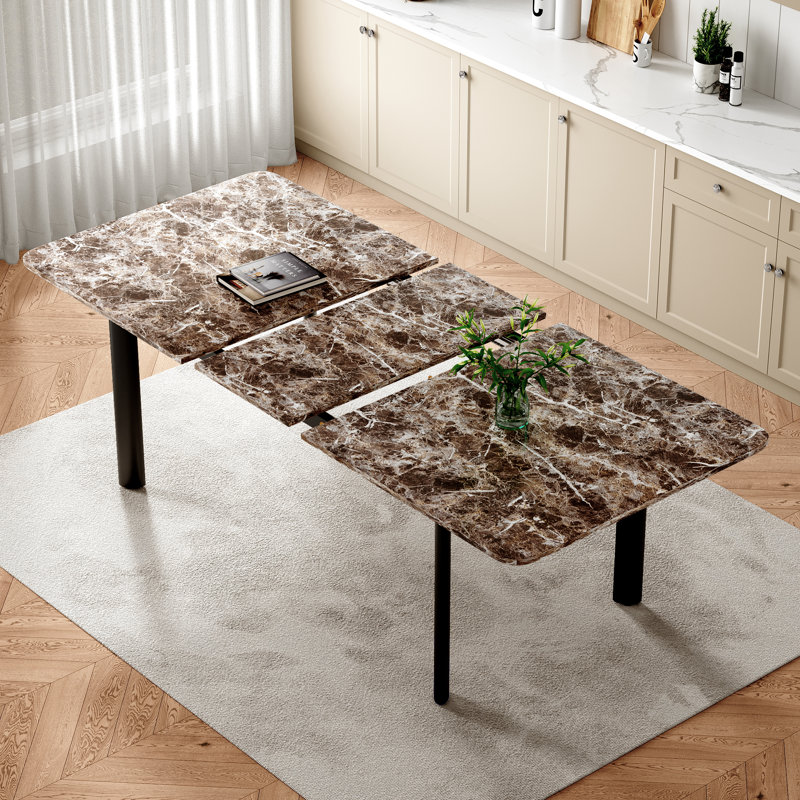 78,7 po Table de salle à manger rectangulaire extensible pour 6 à 8 personnes avec pieds en métal noir