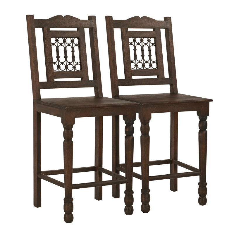 Ensemble 2 pièces de chaises de comptoir Bliss en bois massif brun traditionnel Barista