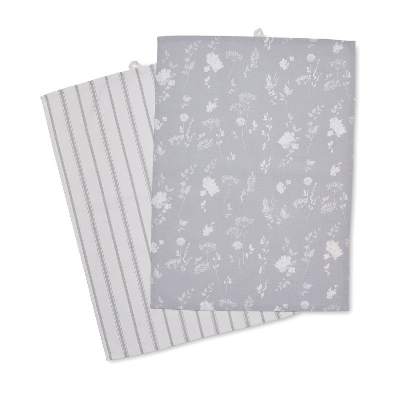 Meadowsweet Floral Two Pack Tea Towels, Gray