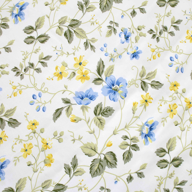 Laura Ashley Meadow Floral Cotton Blue Duvet Cover Set, Queen Duvet Cover