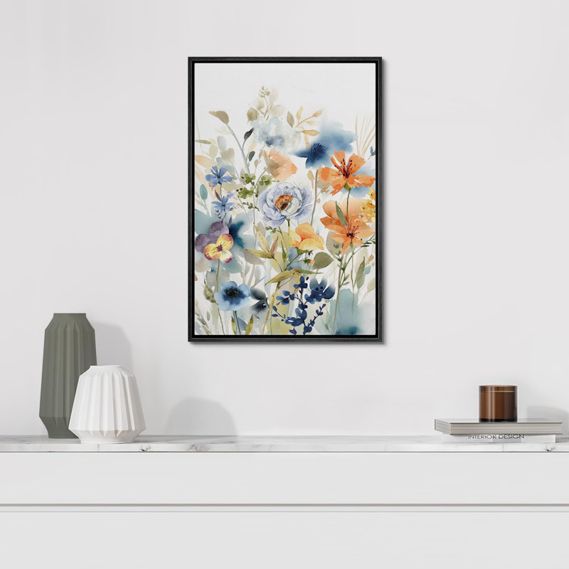 Vibrant Wildflower " Colorful Wildflower Illustrations " on, Black Floater Frame, 24" H x 16" W