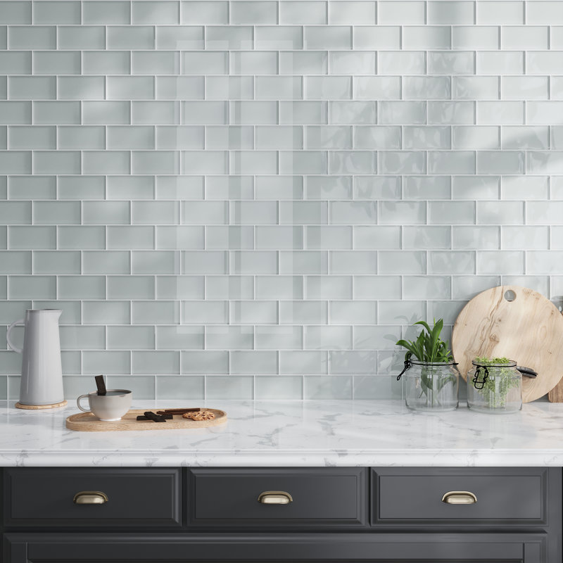 Apollo 6'' x 3'' Glass Subway Wall Tile, Gray