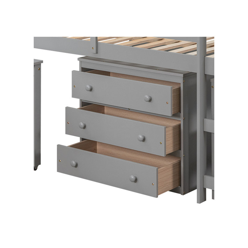 Fynnley Kids Full Loft Bed with Drawers, Gray