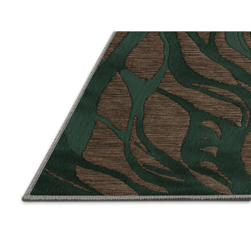 Machine Washable Abstract Brown Area Rug, Rectangle 3' x 5'