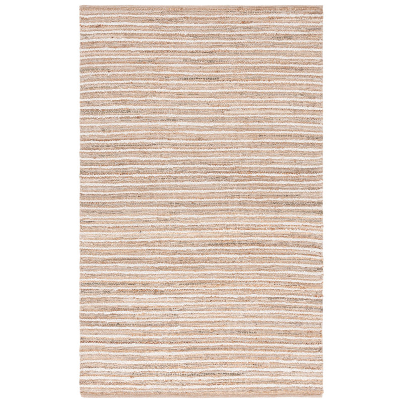 Abisag Woven Jute/Canvas/Cotton Performance Striped Rug in Natural/Beige, Round 6'