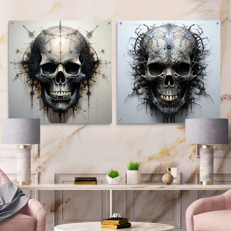 Art of the Skull - ensemble de 2 art mural en verre acrylique, H 36 po x l 73 po