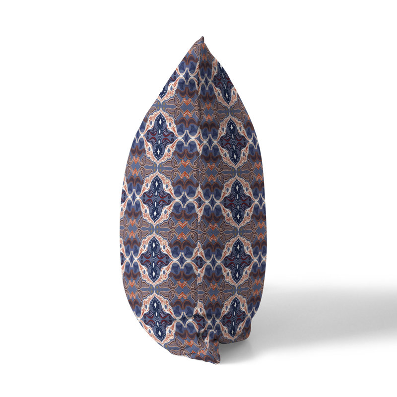 Blue and Red Geometric Floral Reversible Throw Pillow