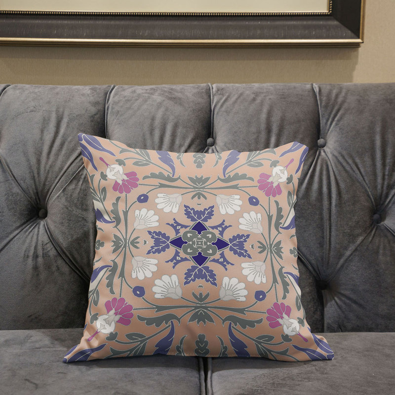 Housse et insert de coussin carré en polyester intérieur / extérieur, Beige/gris, 18 po x 18 po