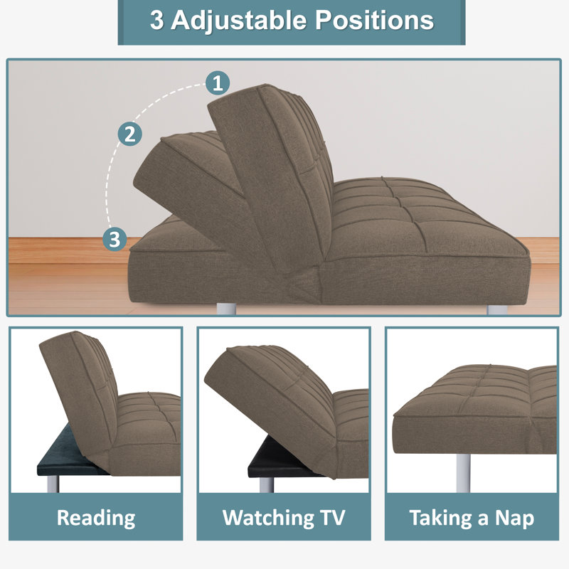 Futon convertible en tissu avec lin Harvyn 66,14 po, Lin à 100 % couleur café