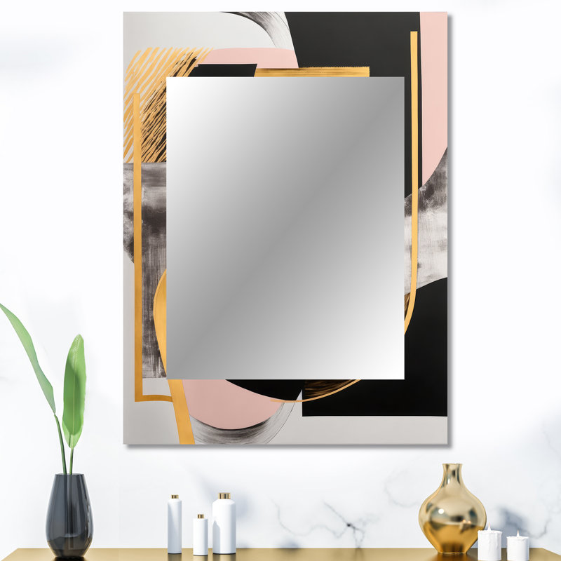 Pink And Gold Art Deco I - Modern Rectangular Wall Mirror, 40" x 30"