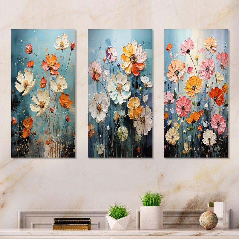 Ensemble de salon bleu et orange Expression Of Zinnias - Zinnias, H 28 po x l 36 po