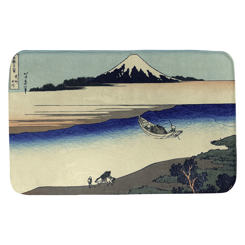 Clair Memory Foam Non-Slip Bath Rug, Sky Blue/Beige, 17" W x 24" L