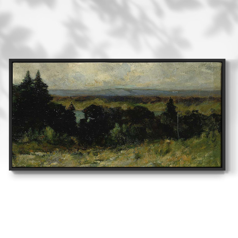 Paysage, série CC CCXIV, toile tendue avec châssis, prête à être accrochée, H 17 po x l 33 po, Noir