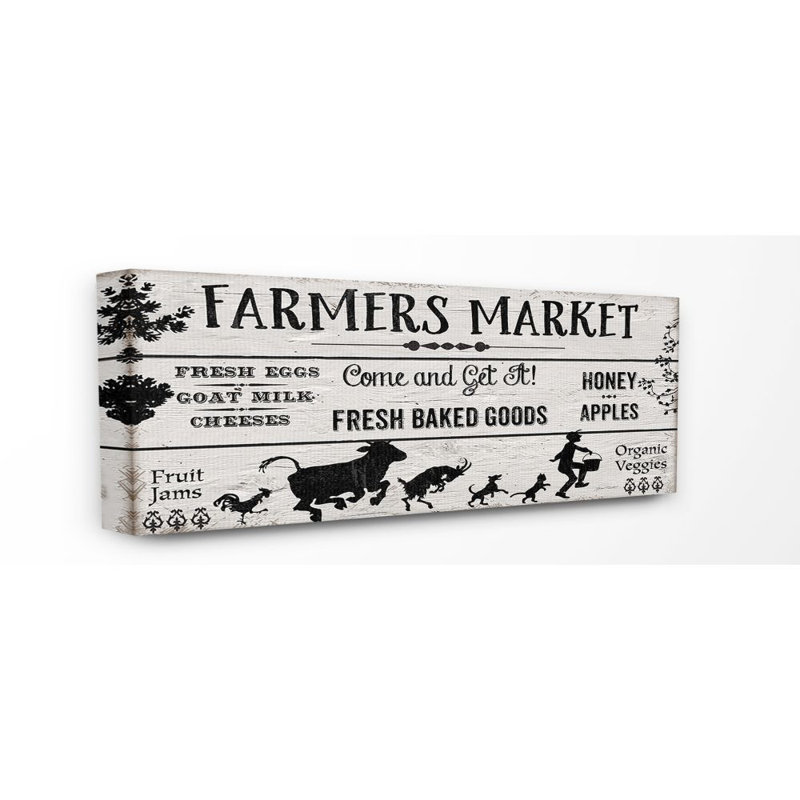 «Black and White Farmers Market Planked Look» par Jean Plout - impression d'art textuel, H 10 po x l 24 po x P 0,5 po